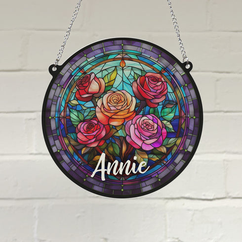Roses Personalised Stained Glass Effect Suncatcher